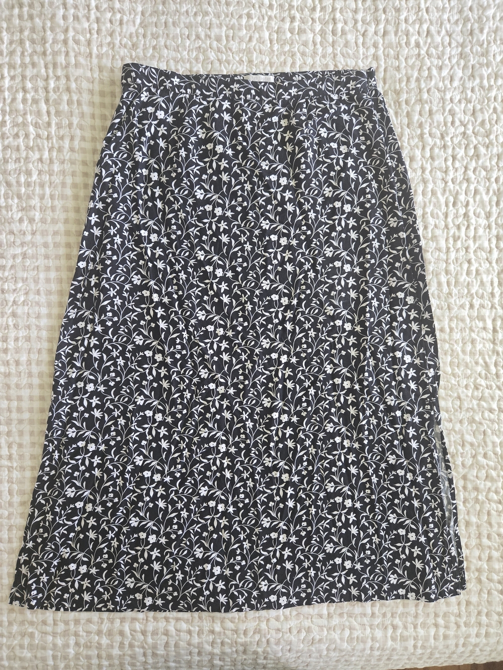 Classic Black & White Floral Midi Skirt, Chic, Modest, Capsule, Feminine